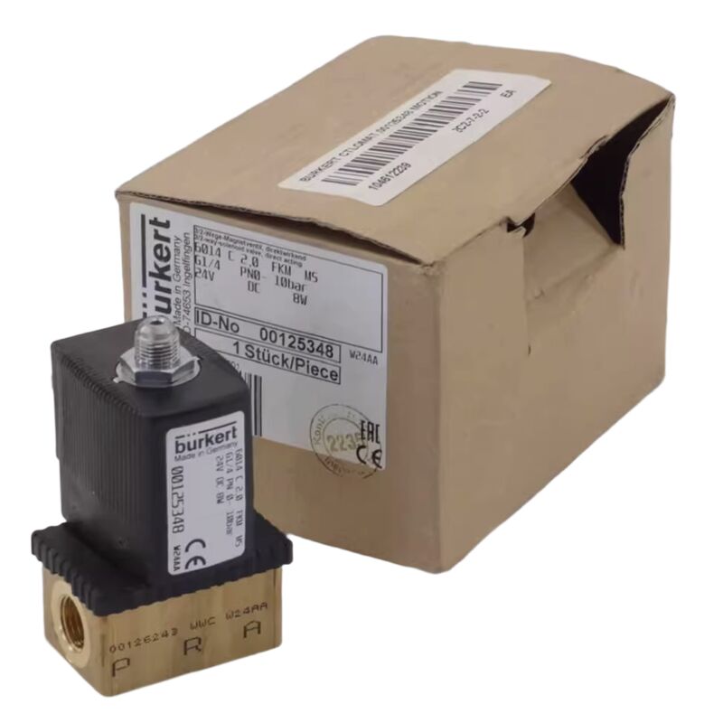 Burkert 6013 Type 2/2 NCソレノイドバルブ 00134241, G1/8 スレッド, 2.5 流通孔, FKM 弁,ブラスハウジング, 24V AC,作業圧 0 ~ 16bar