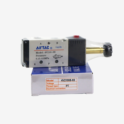 Airtac 4V210-08 シングルバルブボディ 5/2ウェイ空圧方向制御弁 1/4インチねじポート アルミニウム合金スライド式スプール セパレートコイルアセンブリ交換用